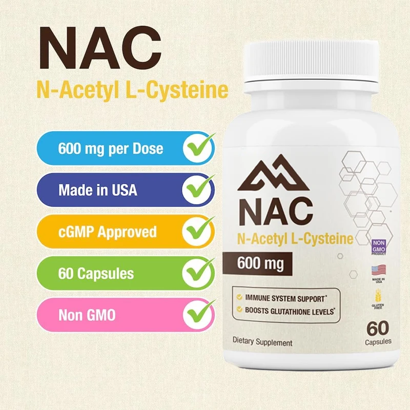 N-acetyl-L-cysteine (NAC) 600mg, supports immune liver health and antioxidant support, 60 vegetarian capsules