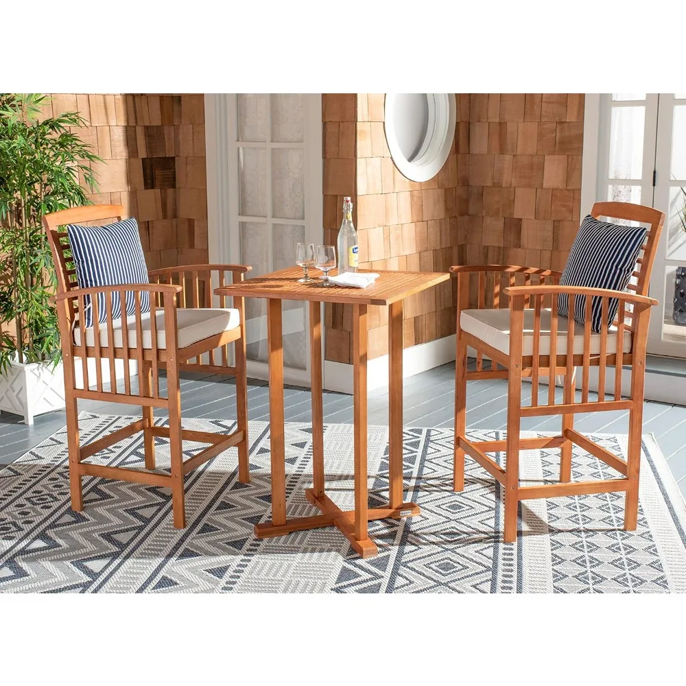 

Outdoor Collection Pate Natural/ Beige Cushions/ Thin Stripe Pillows 3-Piece Bar Table Bistro Set