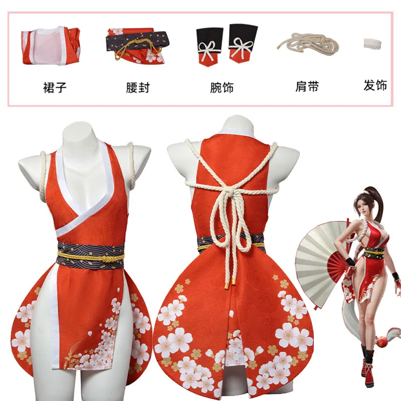 

Anime Game Mortaol Kombetting Cosplay Costume Mai Shiranui skrit headwear cosplay outfit for women in Halloween Carnival