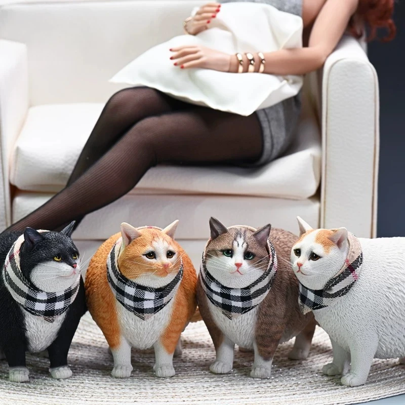 

JXK 1/6 Scale Handmade Resin Cute Fat Cat with Scarf Desktop Ornament Gift Action Figures Scene Decoration