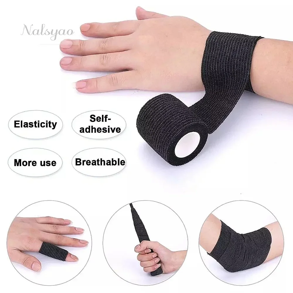 5/10/15/20 Black Tattoo Grip Bandage Cover Wraps Tapes Nonwoven Waterproof Self Adhesive Finger Protection
