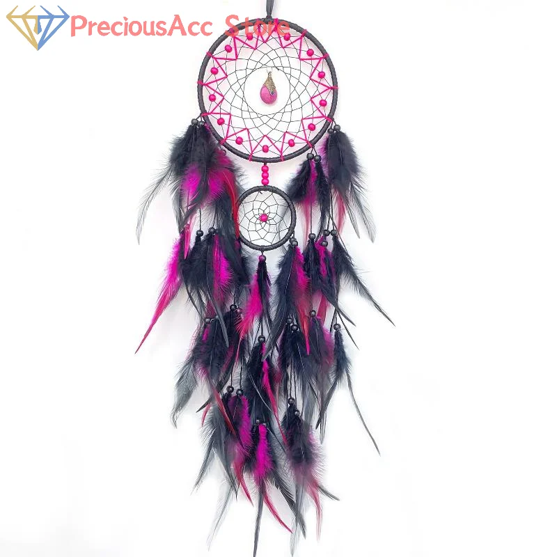 Hand-woven Dreamcatcher Wind Chimes, Exquisite Wall Decoration, Adorned With Artificial Feathers And Crystals