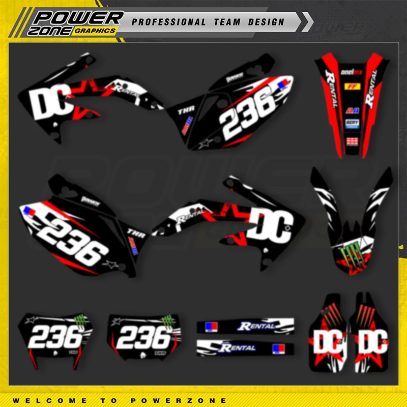 PowerZone Custom Graphics Backgrounds Decals Stickers Kits For HONDA CRF450X CRF 450X 2005-2018 Name Number