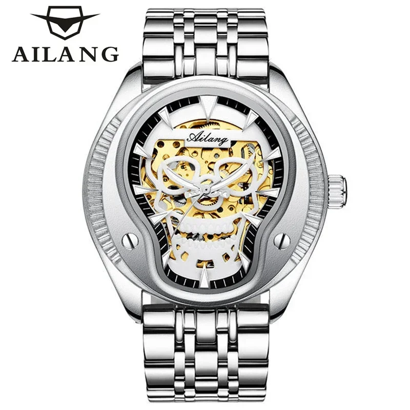 

AILANG Brand New Sports Personality Hollow Mechanical Watch for Men Stainless Steel Waterproof HD Luminous Skeleton Watches Mens