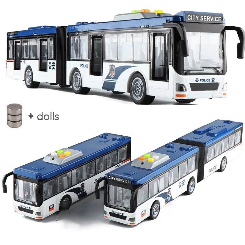 High-quality Lengthened Articulated Police Bus Large Drop Resistant Children\'s Simulated Inertia Bus Toy Birthday Gift