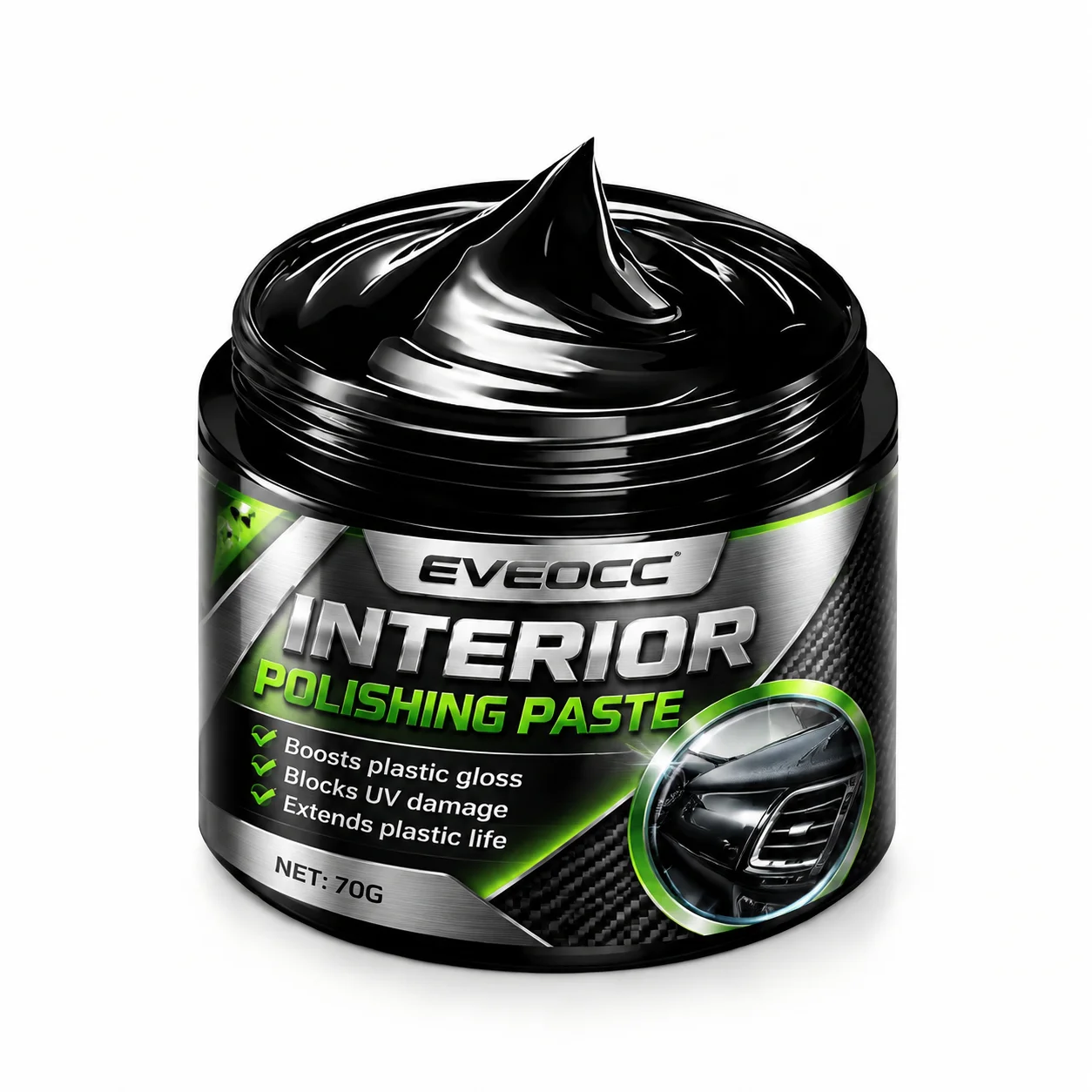 EVEOCC Dashboard Polishing Paste Car Interior Plastic Renovator Boost Gloss Anti-UV Auto Care Paste 70g
