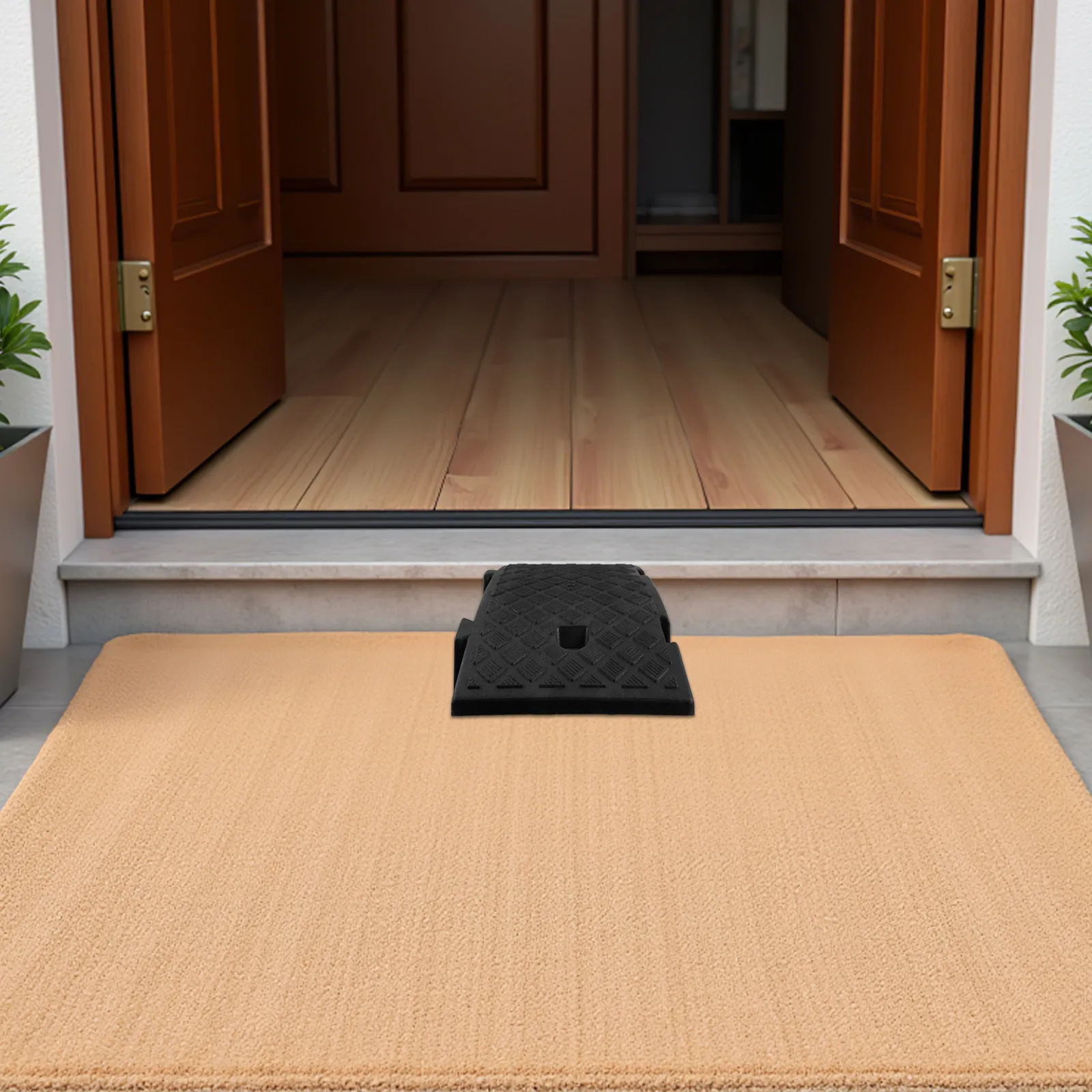 

Пластиковый пандус-порог для внутренних дверей, гладкий переходный пандус для инвалидных колясок, роботов-пылесосов, высота 6,3 дюйма, черный