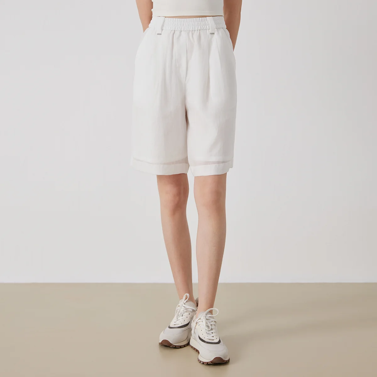

K3189X Women's Light Luxury High-Quality Linen Blended Shorts with Elastic Waist Comfortable Summer Fashion