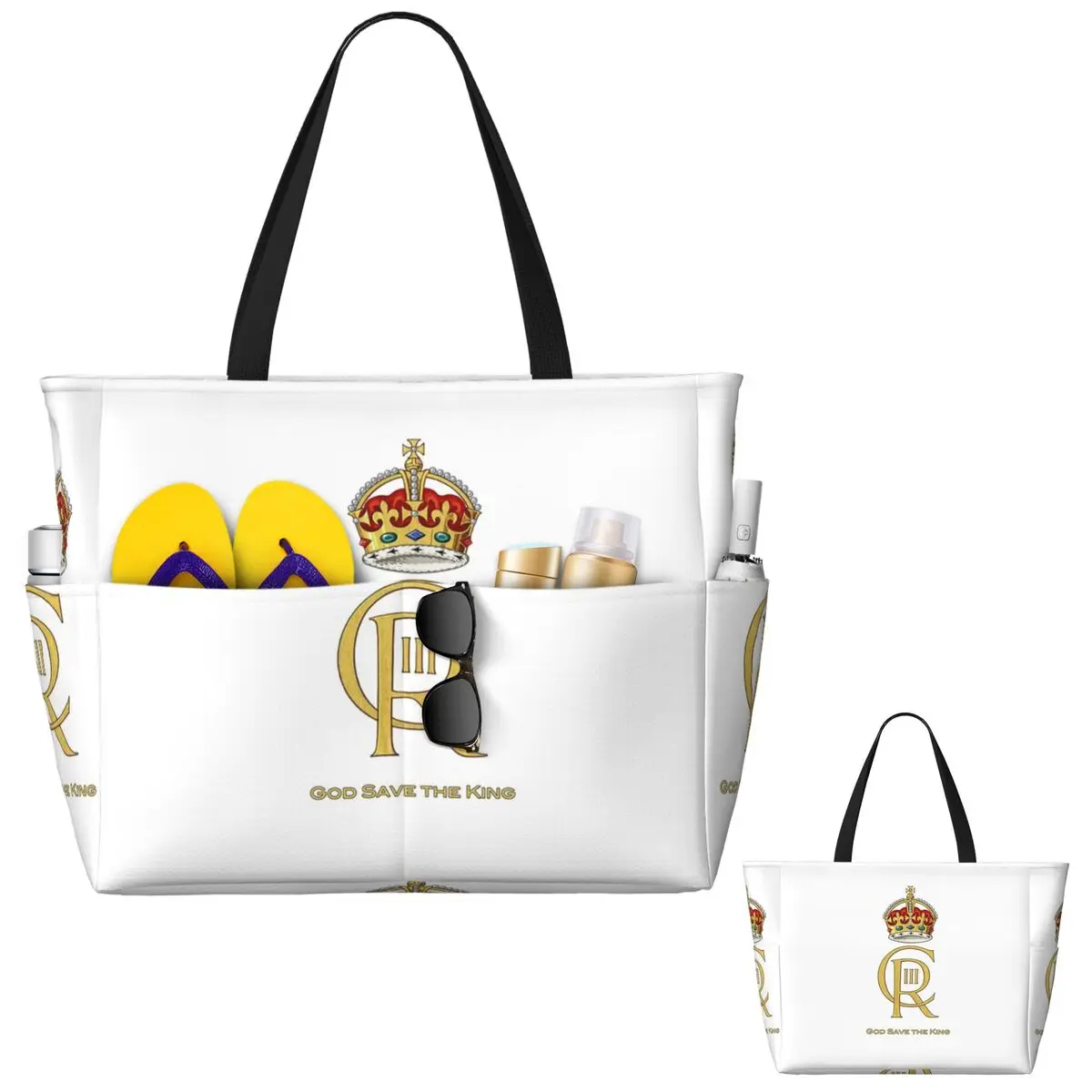 

Charles III Royal Cypher, King Charles III, Charles Rex Beach Tote Bag Sport Gym Large Tote Bag Women Travel Bag Fitness bag