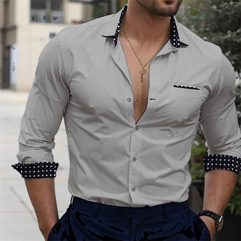 Solid color spot men's shirt fashion casual shirt business office long-sleeved shirt large size XS-6XL soft fabric