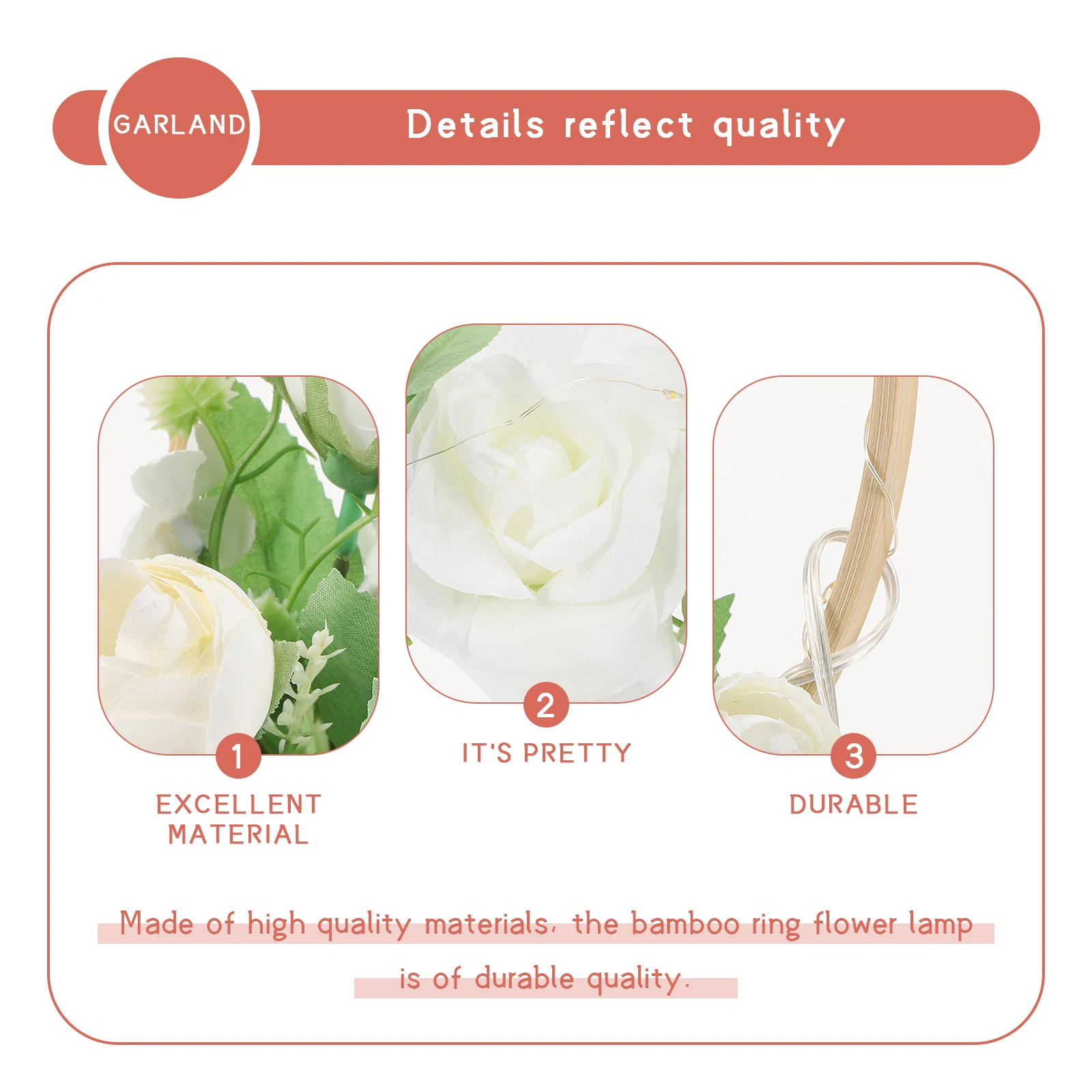 Decoración colgante de flores artificiales, cinta de simulación, lámpara, corona de dormitorio, anillo de bambú colgante