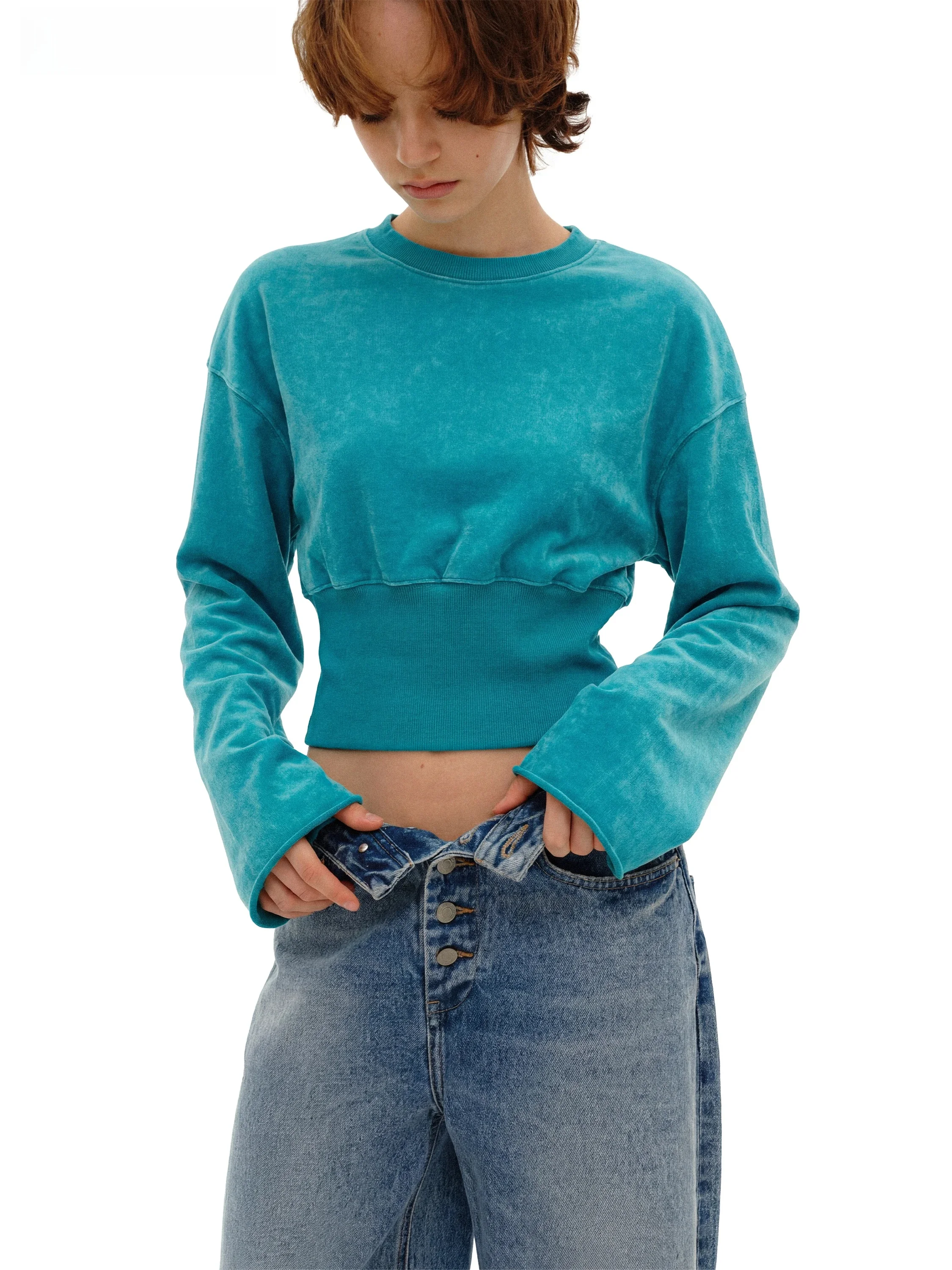 

Gowirel 300g Heavy Knitted Wax Dye Loose oulder Sve Hoodie Women's Casual Sle Cotton Long Sve round Ne ort Coat