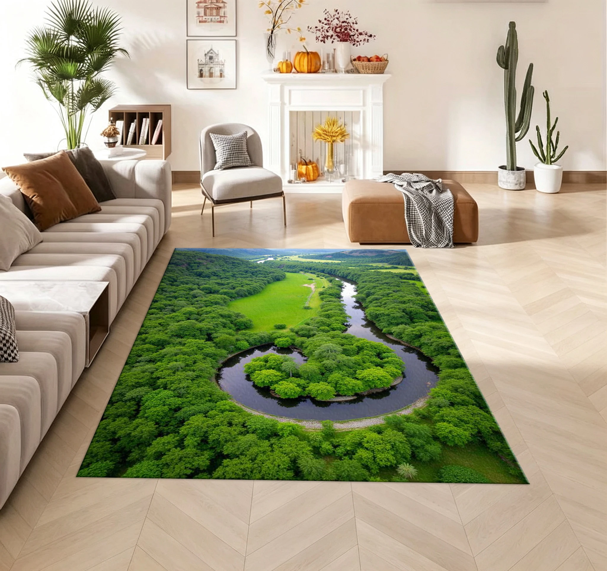 Aerial Green Forest River Carpet Floor Mat Natural Valley Scenery Printed Carpet Living Room Bedroom Home Floor Mat