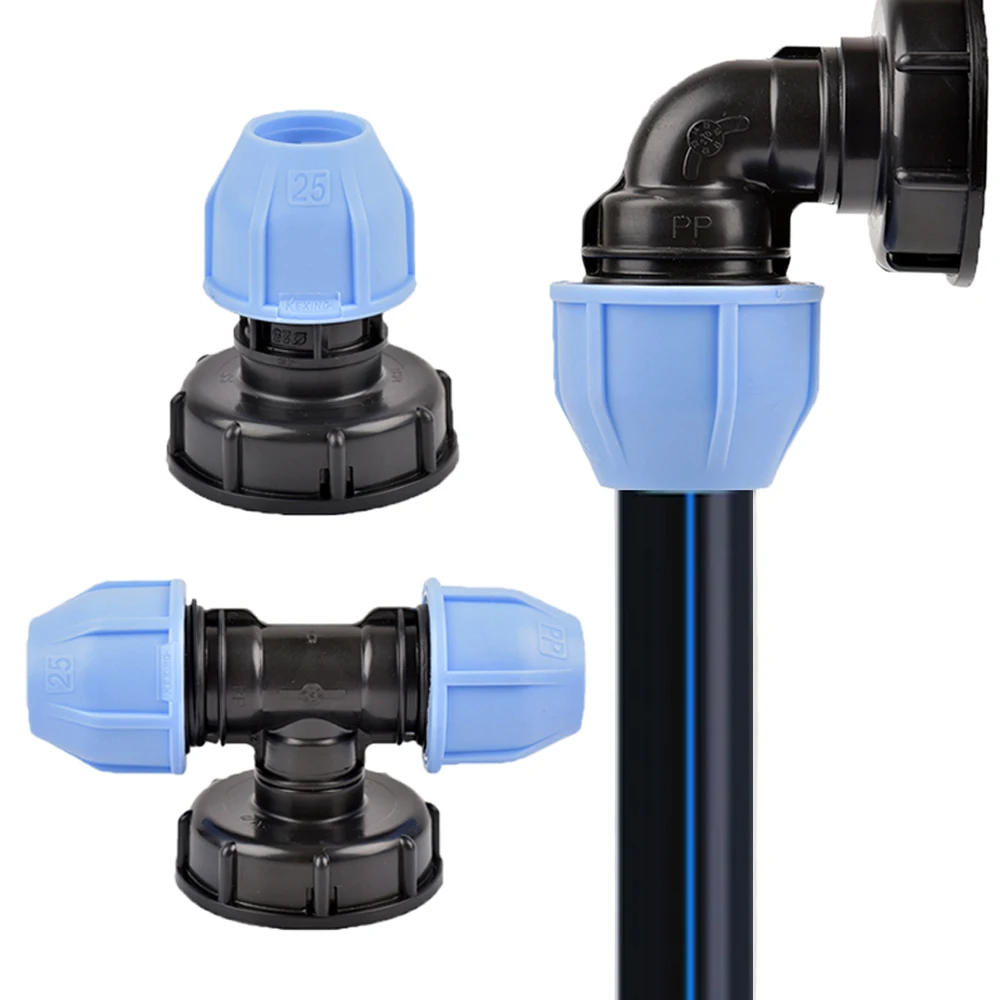 IBC Tank Adapter Kit - Durable Plastic PE/PVC Pipe Connectors for 20/25/32mm Outlet, Elbow & Tee Fittings for Garden Irrigation