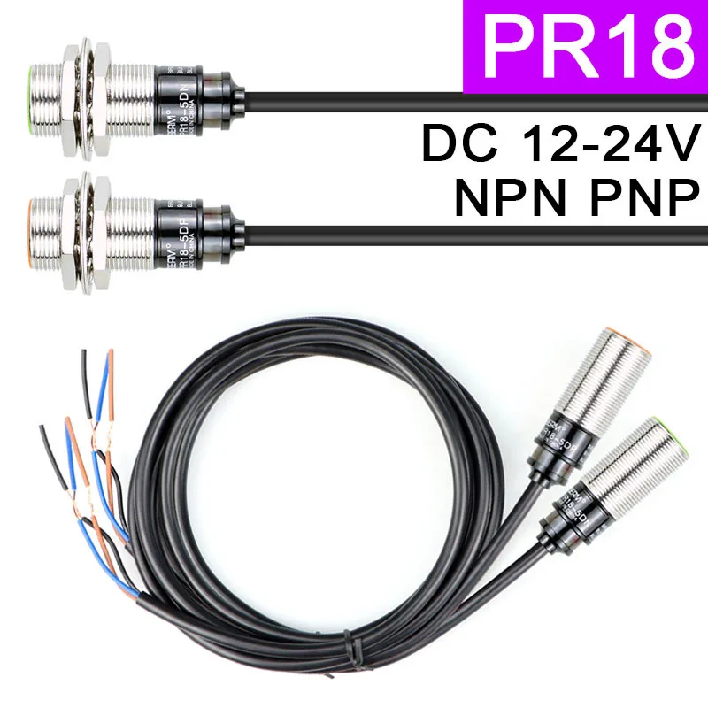 

PR18-5DN NPN PR18-5DP PNP Индуктивный бесконтактный переключатель 12 ~ 24 В постоянного тока Датчик M18 Расстояние обнаружения 5 мм с линией 1,5 м
