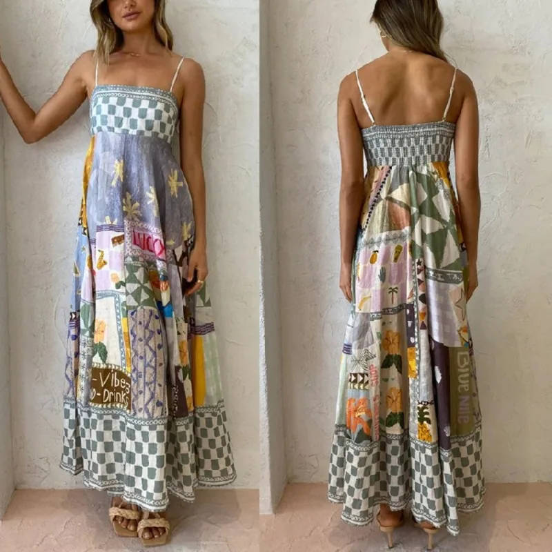 2023 New Summer Sexy Print Large Hem Sling Dress for Women Bodycon Dress  Maxi Dresses for Women  Sexy Dress