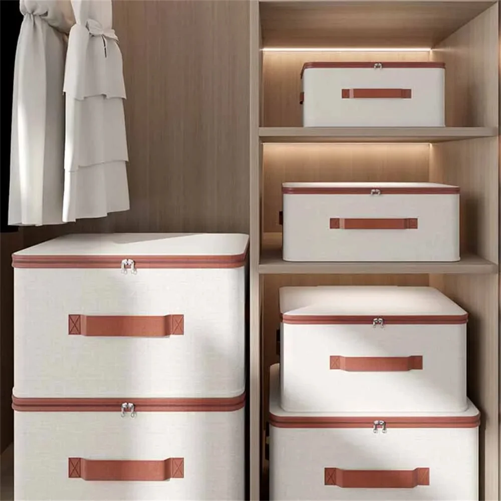 Large Household Storage Box Heavy-duty Hard Shell Cotton Linen Zipper Storage Organizer Box with Lid for Clothes Toys Blankets
