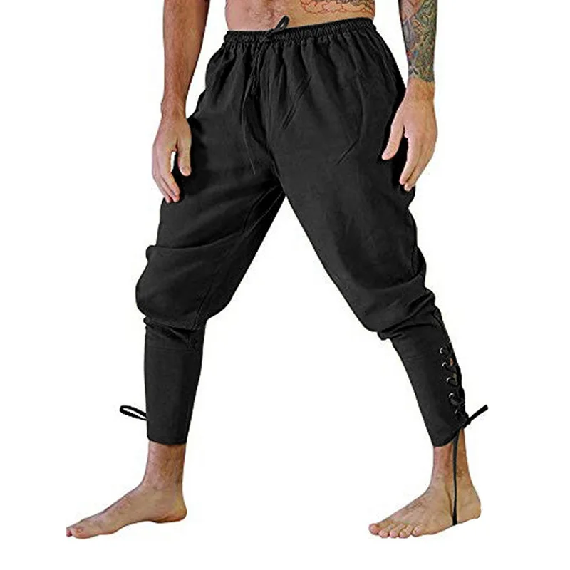 Pantaloni medievali Costume da pirata vichingo per uomo pantaloni da pirata pantaloni rinascimentale con lacci marrone nero Plus Size Halloween