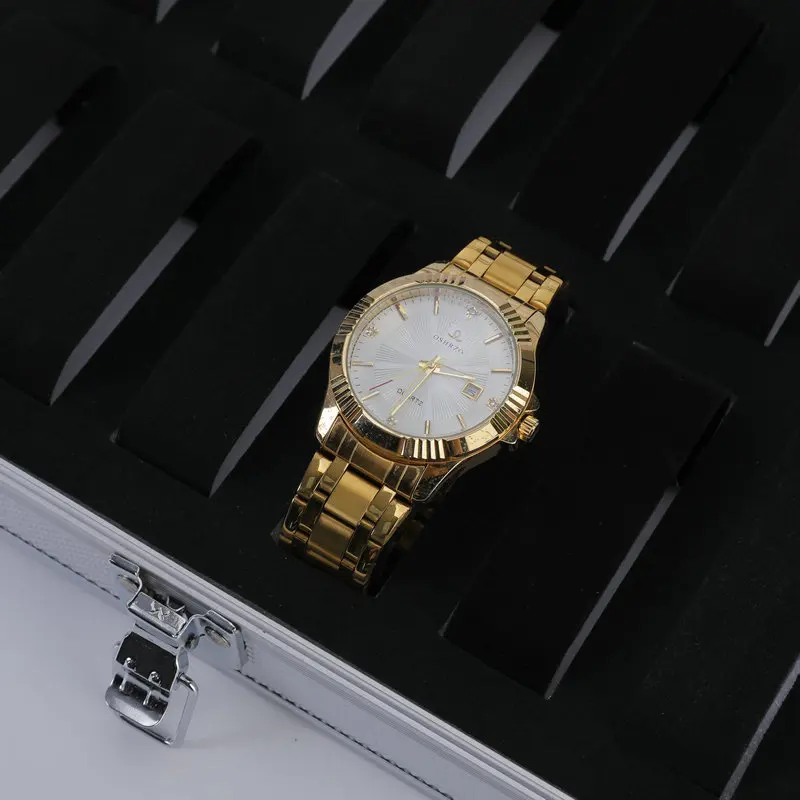 بقعة بالجملة 12 شعرية سبائك الألومنيوم ووتش مربع ووتش صندوق مجوهرات المحمولة المنتجات المعدنية التعبئة مربع عينة عرض مربع