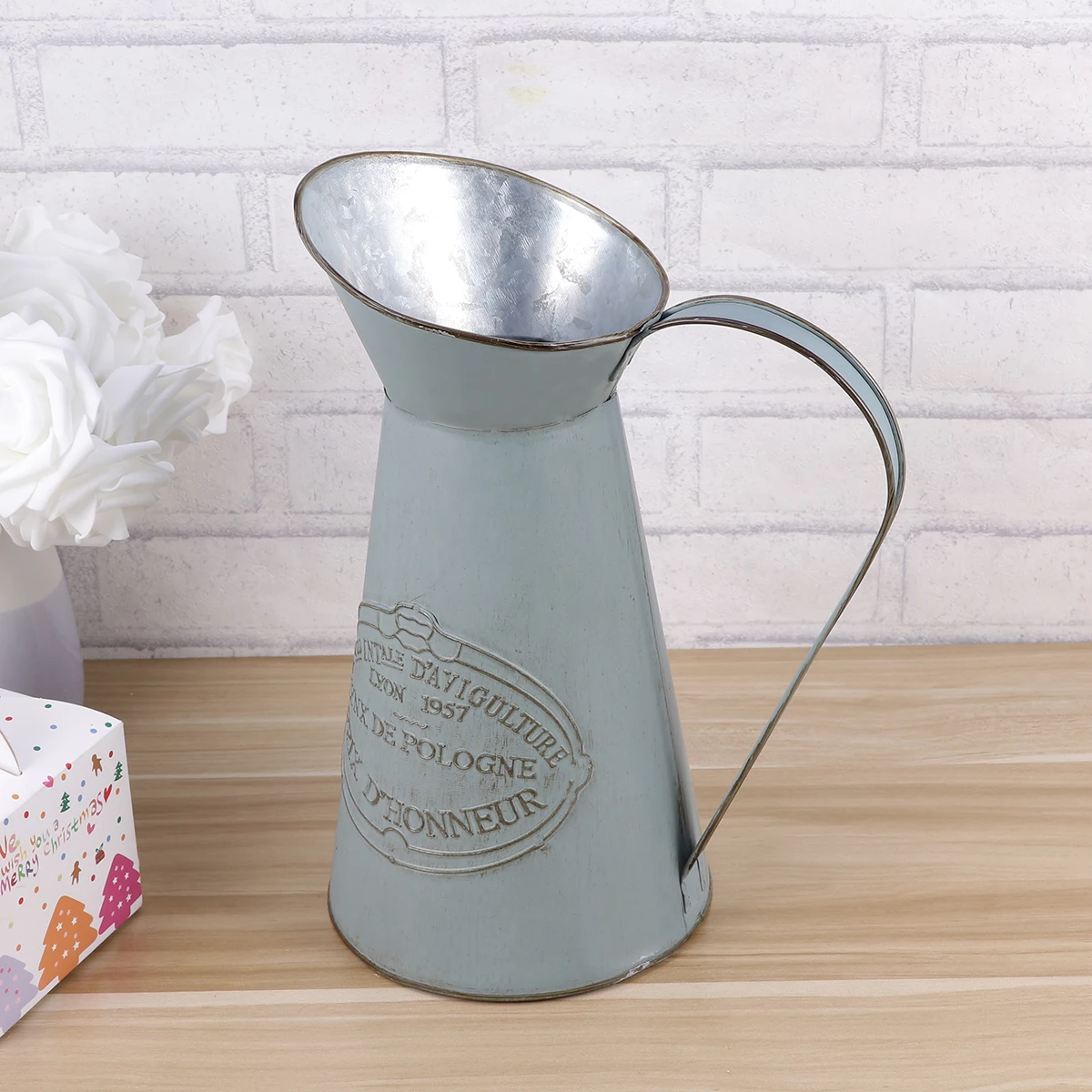 

Metal Pitcher Vase Rustic Style Flower Bucket Wedding Home Decoration Jug Vase For Dry Floral Greenery Use Pattern D