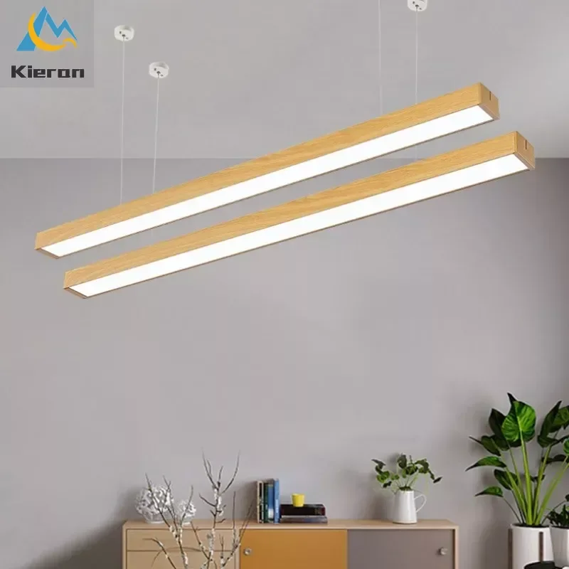 

Nordic Modern Wood-colored LED Chandelier Bedroom Study Living Room Pendant Lights Room Decor Rectangular Iron Art Pendant Lamps