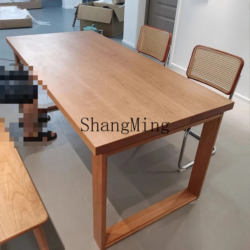 

FG solid wood dining table rectangular home living room dining desk integrated log table