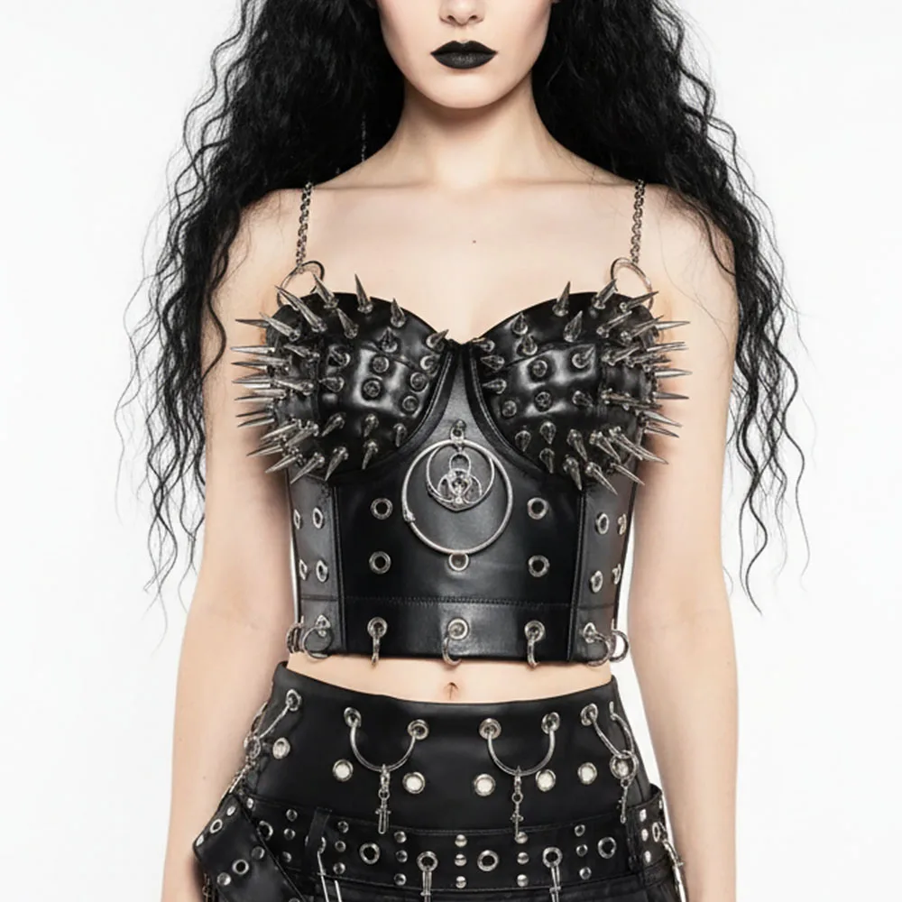 

Punk Rock Cyber Hand Made E-Girls Goth Emo O-ring Eco DIY Grunge Gothic Club Wear Harajuku Spike Studded Rivet Y2K TOPS