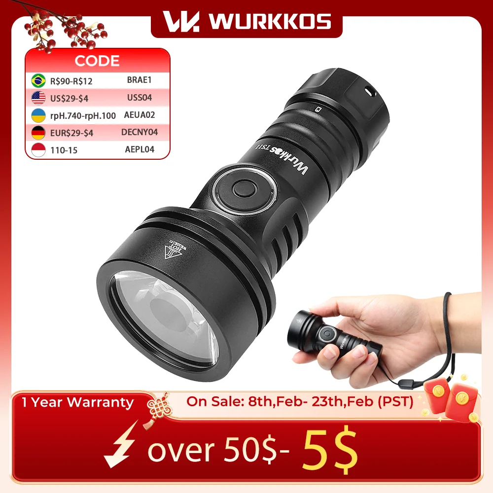 

Wurkkos TS11 Mini 18350 Flashlight USB C Rechargeable EDC SFT40 Torch Powerful 2000LM RGB Auxiliary IP68 Waterproof Anduril 2.0