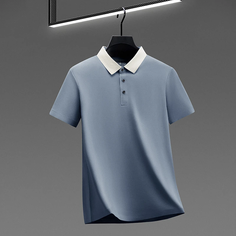 Herren-Poloshirt mit Farbblock-Kragen, schnelltrocknend, atmungsaktives Material, Kurzarm, Reverskragen, für Business und Freizeit. – Detail 13