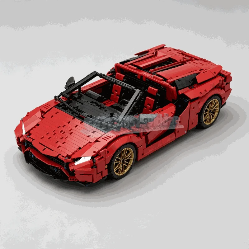3817PCS Red Technic Open Top Convertible Super Sports Car Model Custom Building Blocks Assembly Desktop Collection Display Gift