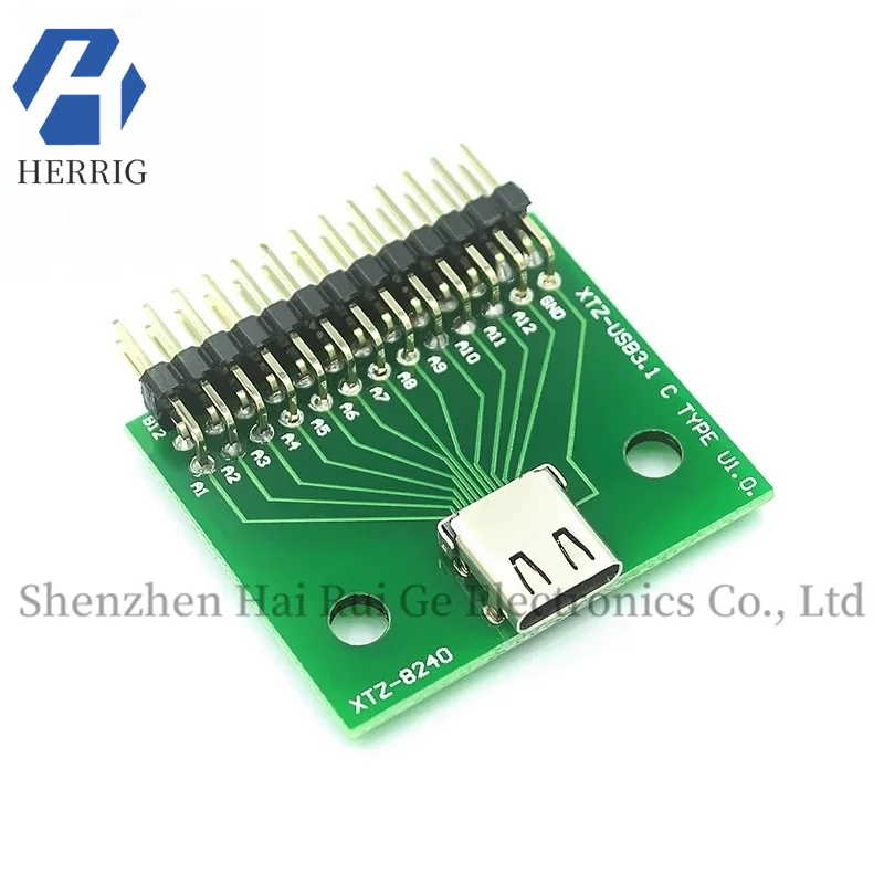 Double-sided reversible insert TYPE C female test board USB 3.1 with PCB board 24P female connector with pin headers