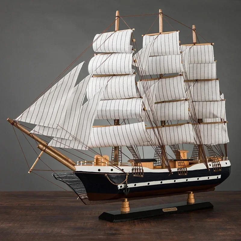 [ Assembled ] 80cm Large Wooden Sailboat Model Craft Toys Sailing Boat 3D Ship Mediterranean home decor New Hose Gift to friend