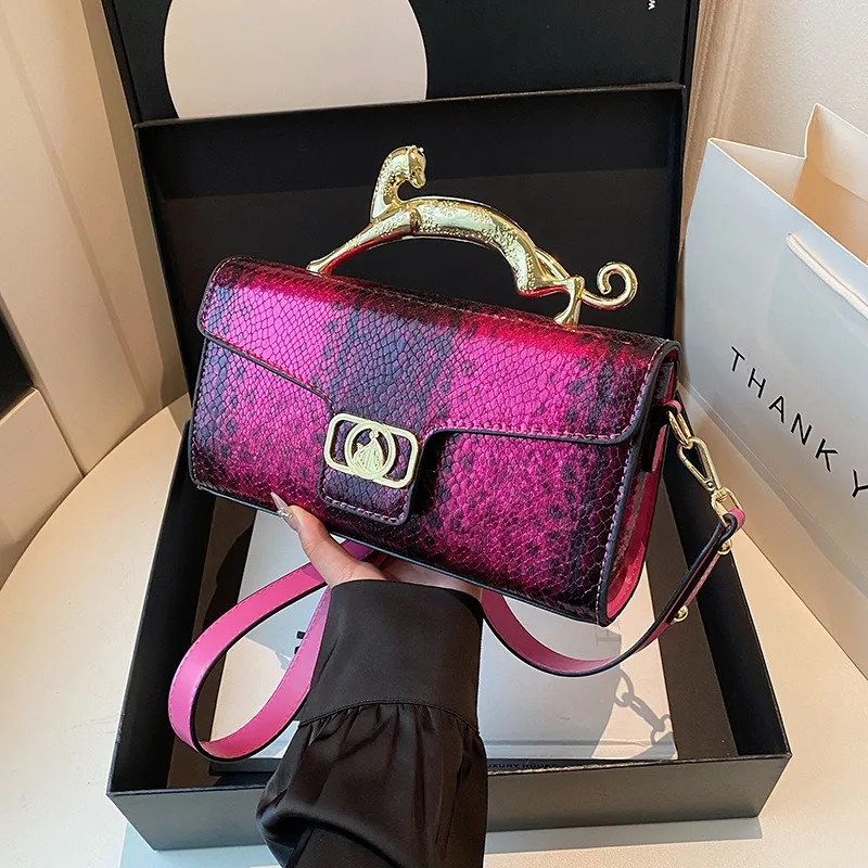 

Fashion Gradient Color PU Leather Shoulder Crossbody Bag Women Metal Buckle British Ins Style Handbag Daily Party Ladies Purse