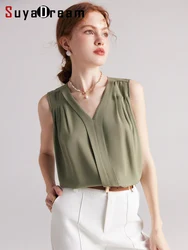 SuyaDream-Women's Solid Blouses, 90% Silk, O Neck, Plain Sleeveless, Chic Blouse Shirt, Elegant Top, Yellow, Blue, Summer, 2026