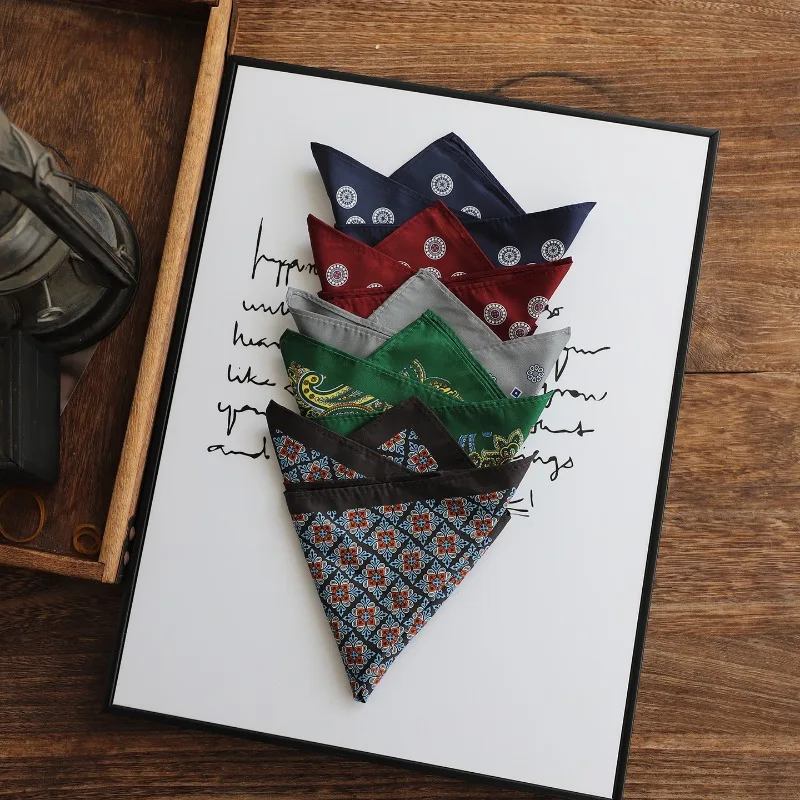 Retro Double-sided Printed Pocket Square Imitation Silk Fabric, Street Casual Handkerchief Burgundy Navy For Daily Suit Matching