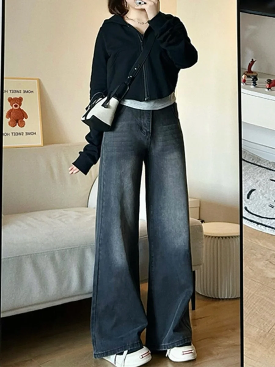 

Свободные джинсы с широкими штанинами для женщин, осенне-зимние, винтажные, больших размеров, для полных женщин, утягивающие, прямые, маленькие размеры