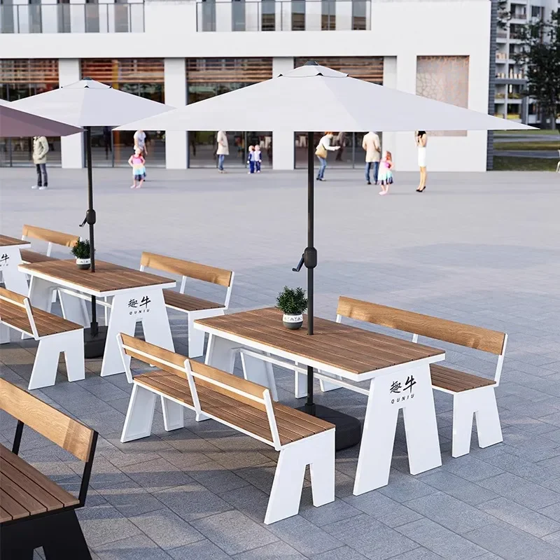 Outdoor Sunscreen Table and Chair Set for Commercial Street Music Bar Lounge Area Open Air Dining Table with Bench