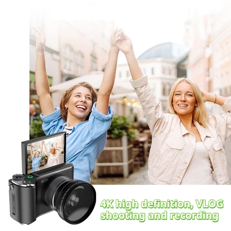 Câmera digital 4K, câmera Vlogging com autofoco de 64 MP, tela LED de 2,8 polegadas, zoom 16x, anti-vibração, ponto YouTube portátil