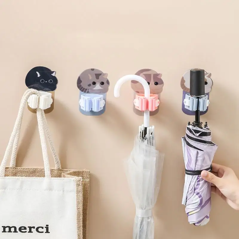 

Multi-Purpose Hooks Mop Organizer Holder Wall Mounted Cute Cat Strong Adhesive Hanger Hooks Kitchen Bathroom Broom Clips Tools