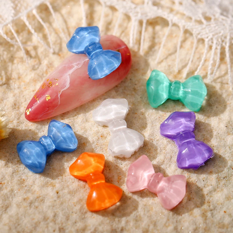 50PCS Candy Color Jelly Bow Nail Art Charms Parts Resin Water Ripple Bowknot Accessories 3D Nails Decoration Supplies Material