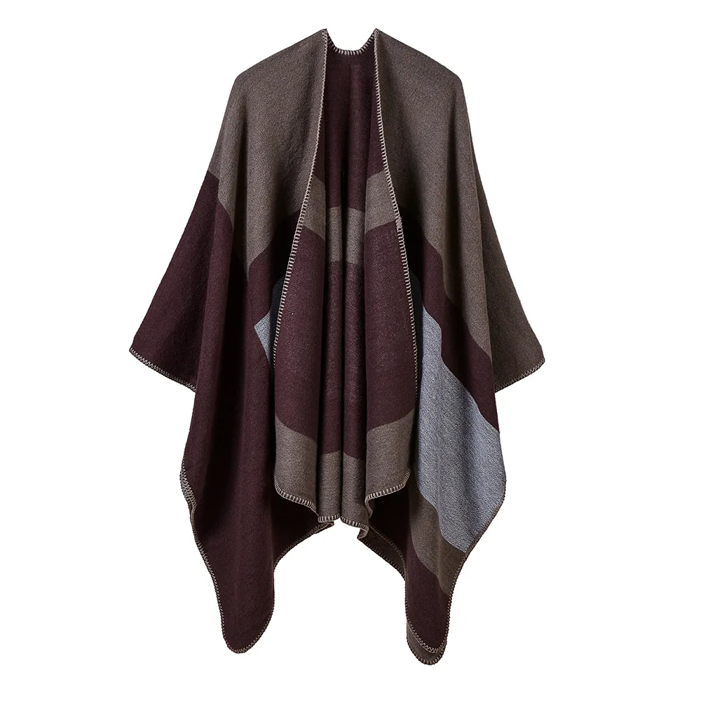 

European American Street Women Jacquard Silver Shawl Autumn Winter Scarf Lengthened Thickened Cloak Ponchos Capes P5