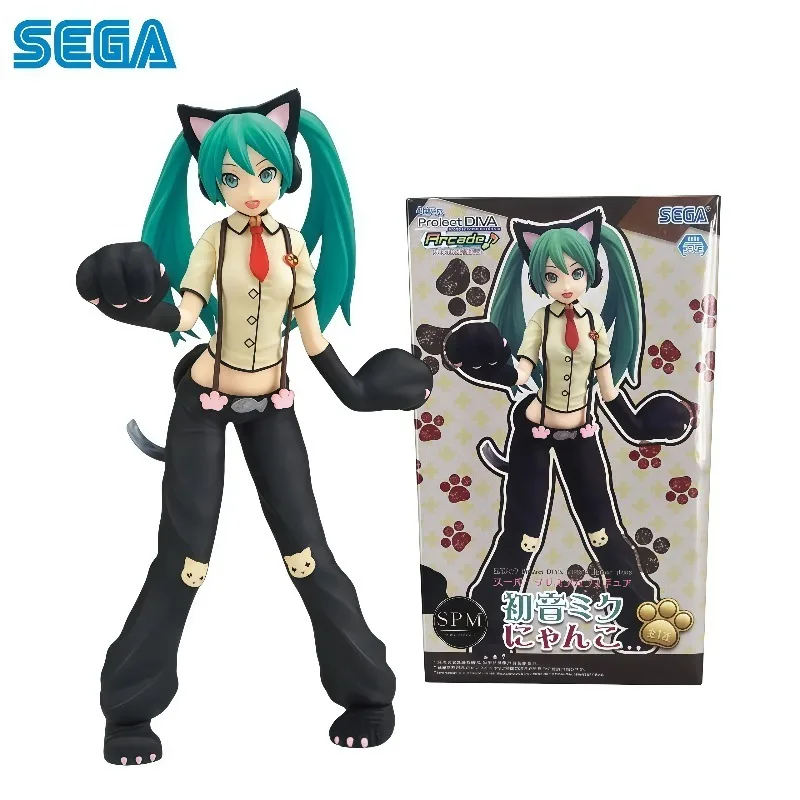 Na Stanie 100% Oryginalna Figurka SEGA SPM Project DIVA Arcade Hatsune Miku z Kocimi Uszami Nyanko, Anime, Kolekcjonerska Dekoracja na Biurko, Prezent