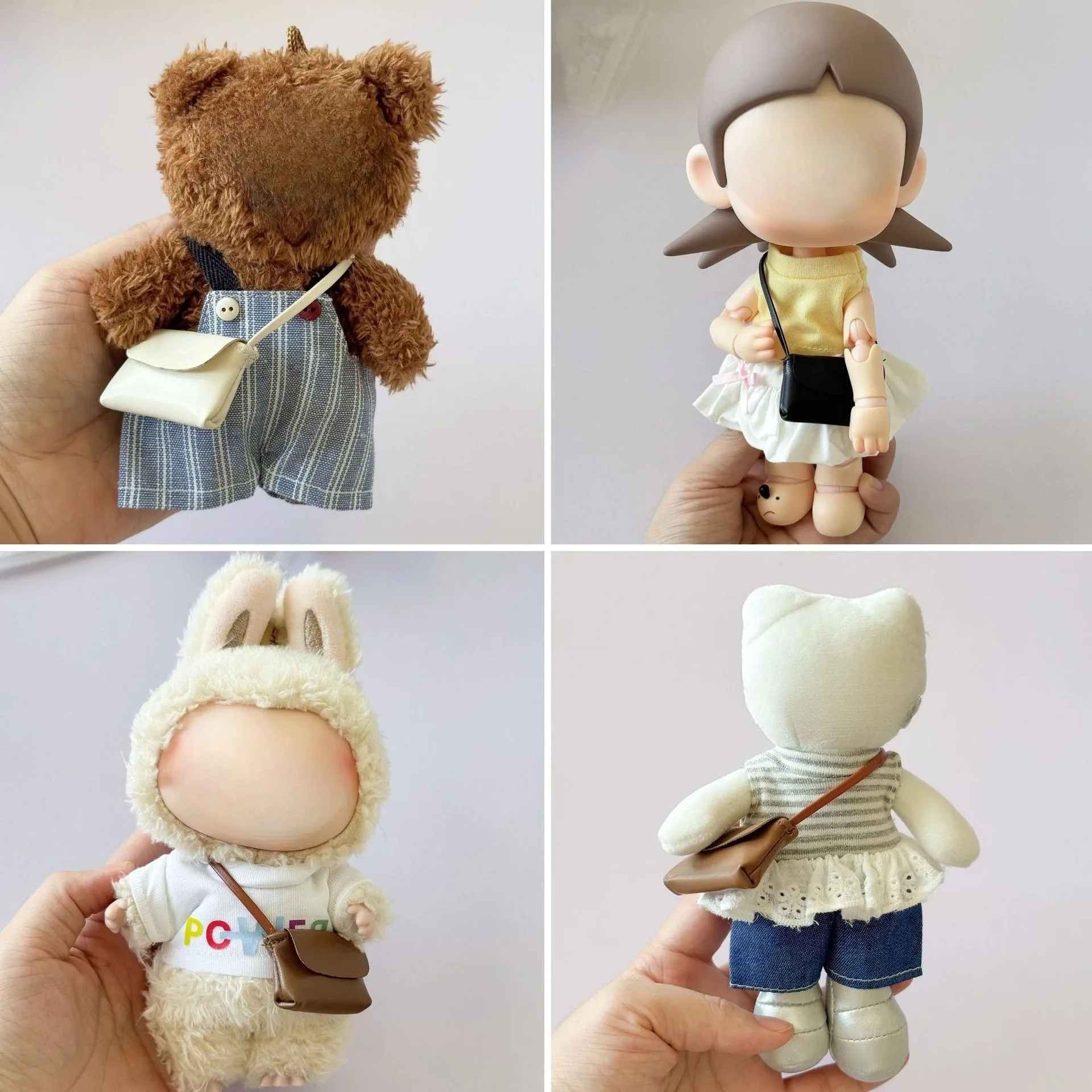 5 Styles Mini Leather Bag for 10cm Doll Labubu Kitty Crossbody Handbag Purse Decor White Brown Black Khaki Gray Green