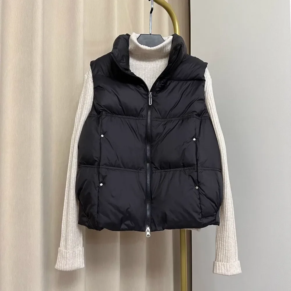 2024 New Down Vest Female Standing Collar Short Coat Loose White Down Jacket Vest Small European Down Jacket Women Sleeveless