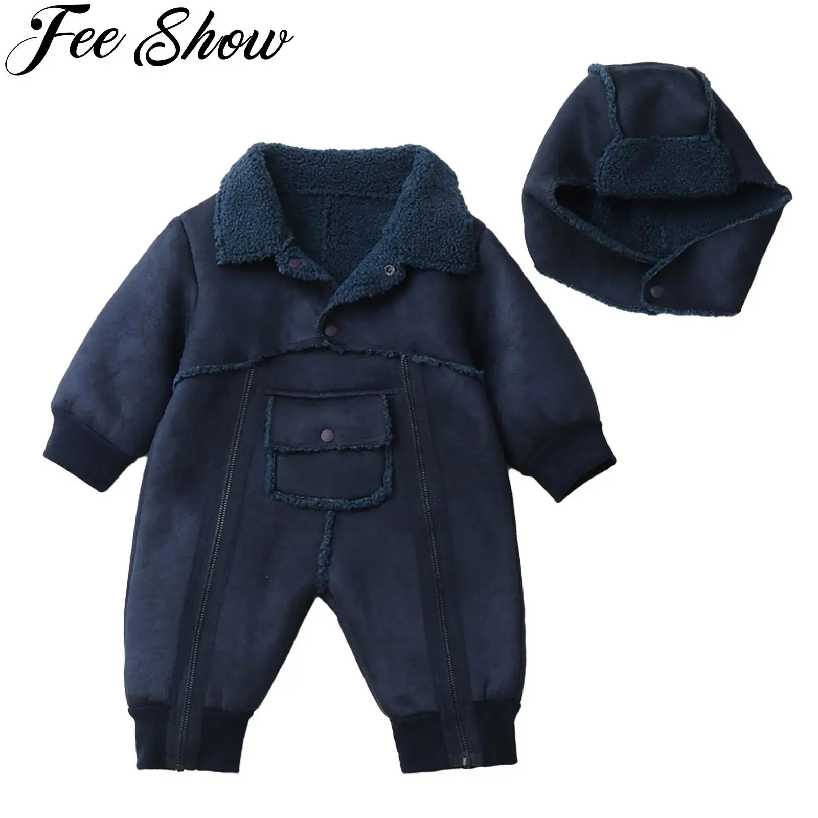 

Одежда для малышей, зимние теплые комбинезоны на флисовой подкладке, комбинезон с длинными рукавами и двойной молнией и шапкой, комбинезон для новорожденных мальчиков и девочек