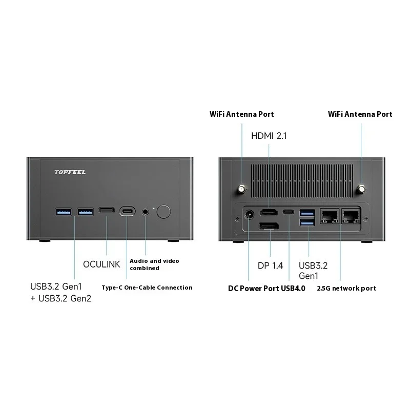 Mini Host AMD8745hs+32g+1t Ddr5 Tutti i materiali in alluminio Supporta Oculink montato a parete Host per computer desktop portatile da gioco per ufficio