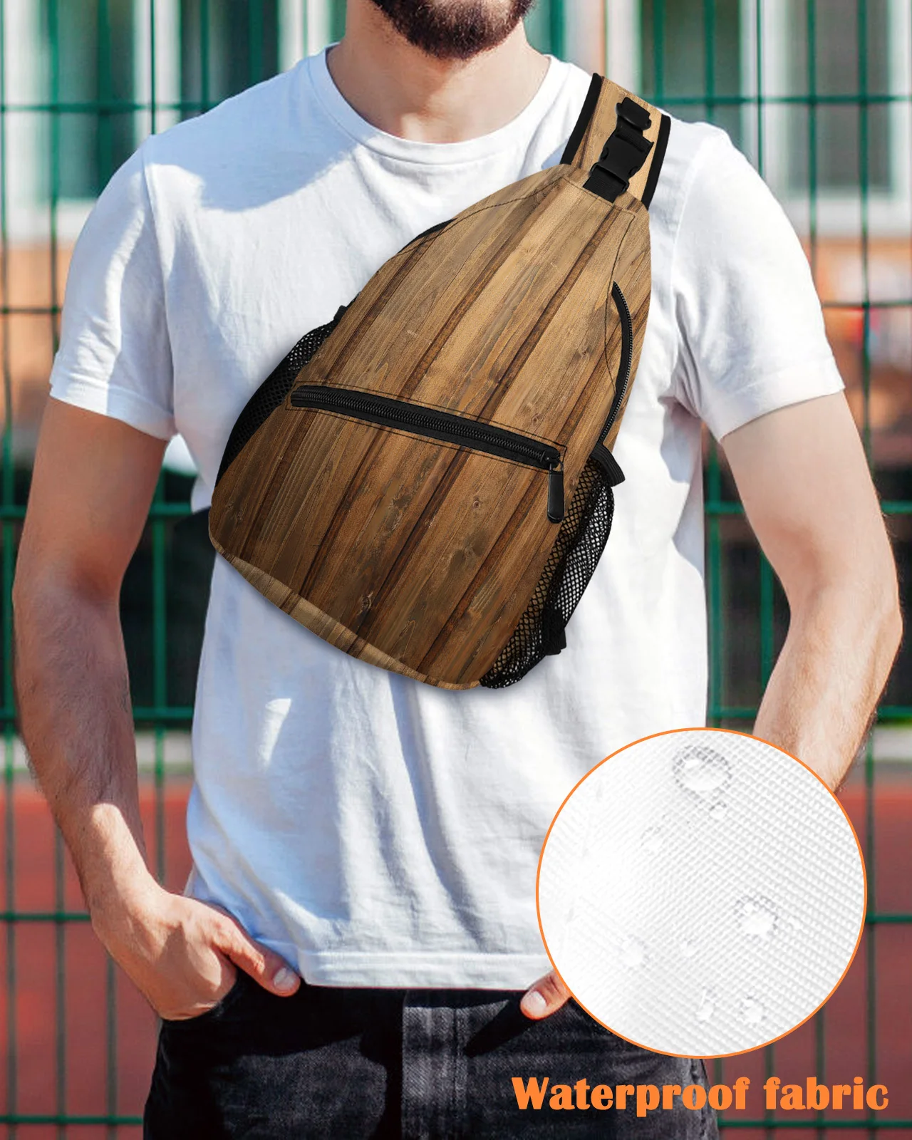 Retro Wood Grain Plank Texture Chest Bag for Men Women Casual Crossbody Bag Outdoor Travel Climb Waterproof Sling Bag