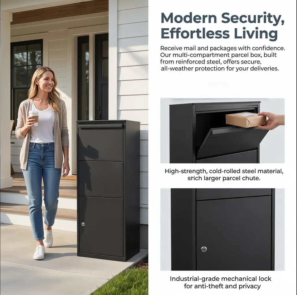 Outdoor Anti-Theft Durable Powder Coated Wall Mounted Galvanized Steel Mailboxes Residential Drop Delivery Box Parcel