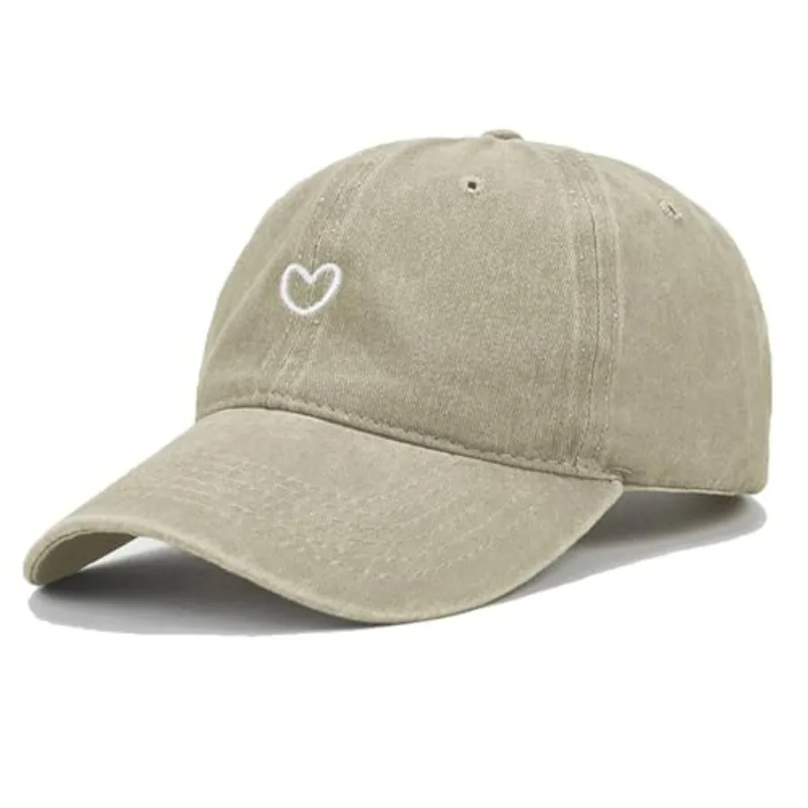 

Vintage Heart Embroidered Washed Baseball Cap for Women Cute Cotton Low Profile Adjustable Dad Hat