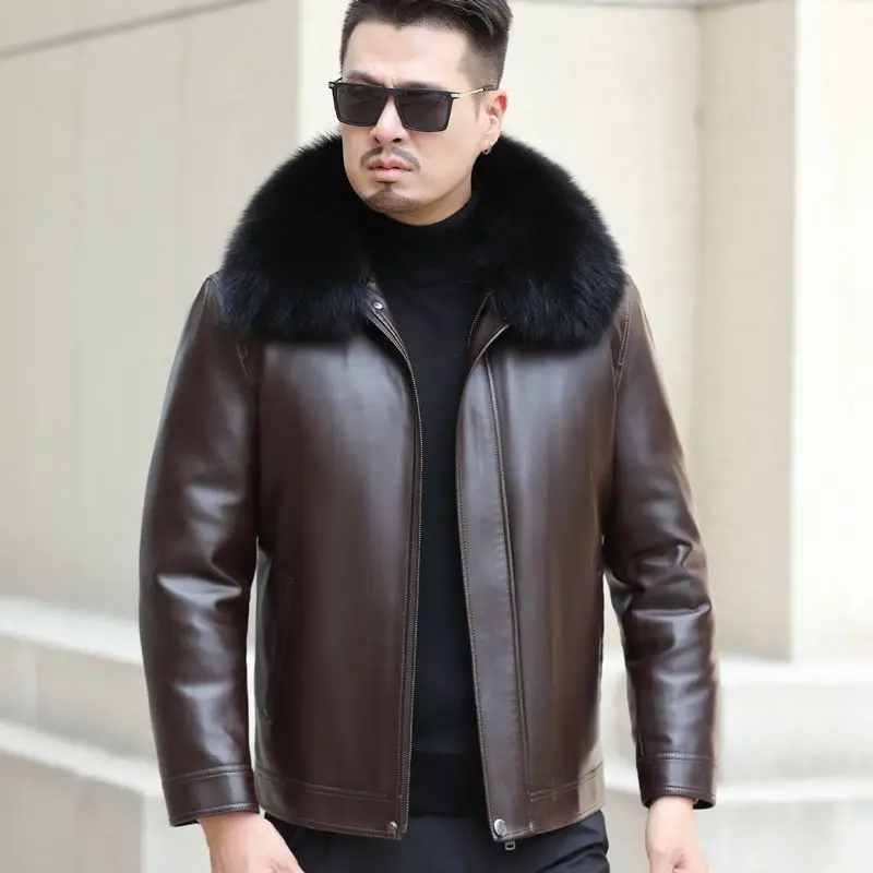 Winter Genuine Leather Jacket Men Fox collar Sheepskin Down Jacket Male Thicken 90 White Duck Down Coat Man Puffer Men\'s Clothes